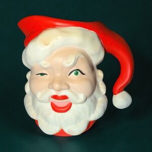 Vintage Winking Santa Pitcher Handmade Ceramic 1969 Approx 7"x6.5"